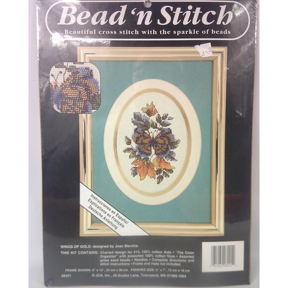 Bead n Stitch Cross Stitch Kit Wings of Gold Butterfly Joan Marchie 08201 New - Picture 1 of 4